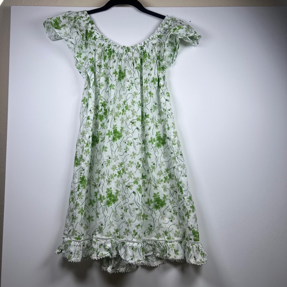 Hill House Athena Nap Dress Womens Clover Floral Smocked Mini S Green White Boho - Picture 2 of 8